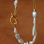 Irregular Freshwater Pearl & Paperclip Chain Toggle Necklace - floysun