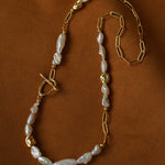 Irregular Freshwater Pearl & Paperclip Chain Toggle Necklace - floysun