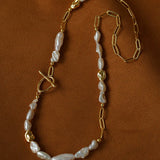 Irregular Freshwater Pearl & Paperclip Chain Toggle Necklace - floysun