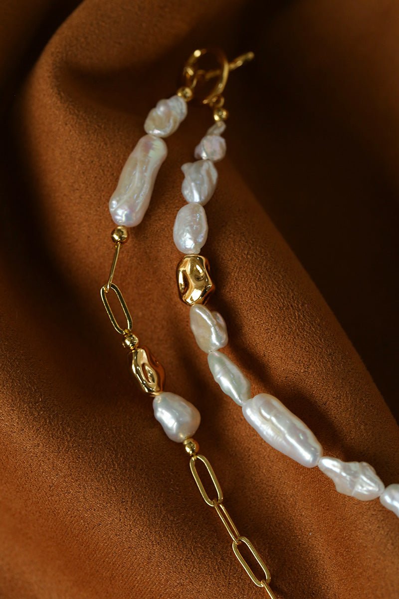 Irregular Freshwater Pearl & Paperclip Chain Toggle Necklace - floysun