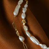 Irregular Freshwater Pearl & Paperclip Chain Toggle Necklace - floysun
