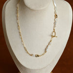 Irregular Freshwater Pearl & Paperclip Chain Toggle Necklace - floysun