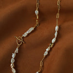 Irregular Freshwater Pearl & Paperclip Chain Toggle Necklace - floysun