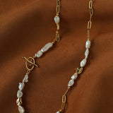 Irregular Freshwater Pearl & Paperclip Chain Toggle Necklace - floysun