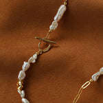 Irregular Freshwater Pearl & Paperclip Chain Toggle Necklace - floysun