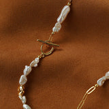 Irregular Freshwater Pearl & Paperclip Chain Toggle Necklace - floysun
