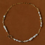 Irregular Freshwater Pearl & Paperclip Chain Toggle Necklace - floysun