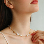 Irregular Freshwater Pearl & Paperclip Chain Toggle Necklace - floysun