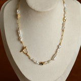 Irregular Freshwater Pearl & Paperclip Chain Toggle Necklace - floysun