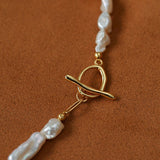 Irregular Freshwater Pearl & Paperclip Chain Toggle Necklace - floysun