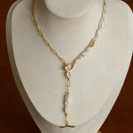 Irregular Freshwater Pearl & Paperclip Chain Toggle Necklace - floysun