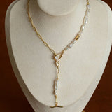 Irregular Freshwater Pearl & Paperclip Chain Toggle Necklace - floysun