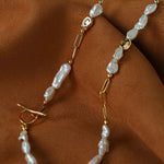Irregular Freshwater Pearl & Paperclip Chain Toggle Necklace - floysun