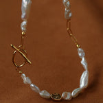 Irregular Freshwater Pearl & Paperclip Chain Toggle Necklace - floysun