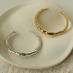 Irregular Liquid Hammered Cubic Zirconia Open Cuff Bracelet - floysun