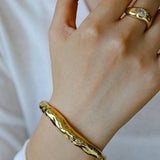 Irregular Liquid Hammered Cubic Zirconia Open Cuff Bracelet - floysun