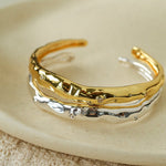 Irregular Liquid Hammered Cubic Zirconia Open Cuff Bracelet - floysun