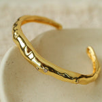 Irregular Liquid Hammered Cubic Zirconia Open Cuff Bracelet - floysun