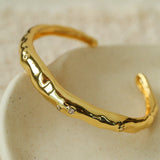 Irregular Liquid Hammered Cubic Zirconia Open Cuff Bracelet - floysun