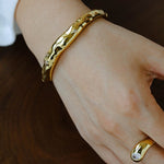 Irregular Liquid Hammered Cubic Zirconia Open Cuff Bracelet - floysun