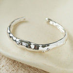 Irregular Liquid Hammered Cubic Zirconia Open Cuff Bracelet - floysun
