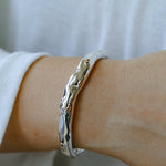 Irregular Liquid Hammered Cubic Zirconia Open Cuff Bracelet - floysun
