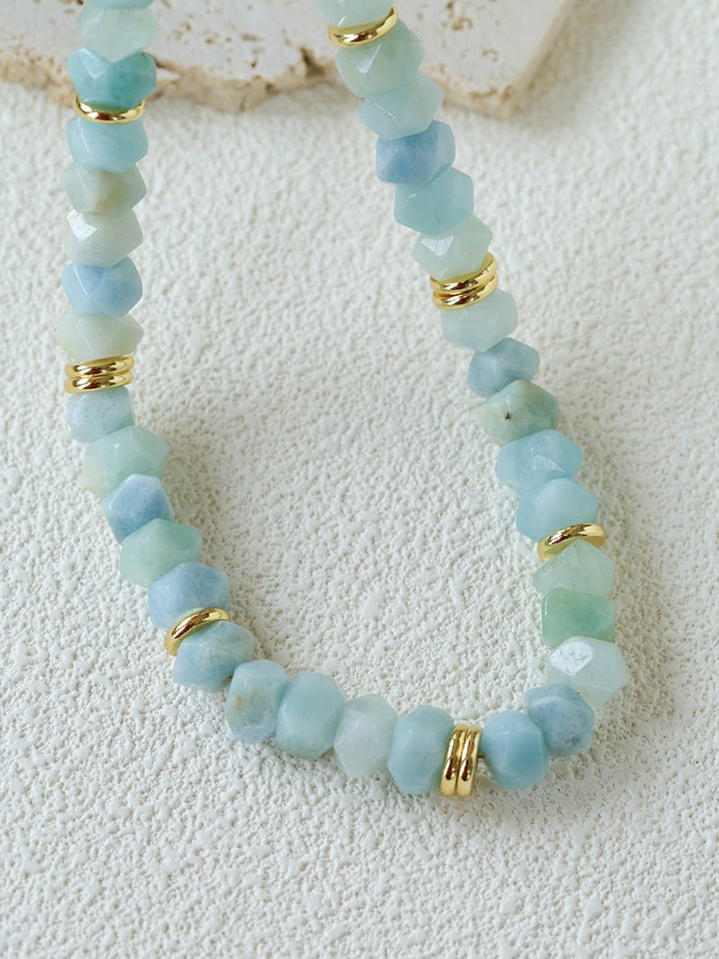 Irregular Raw Aquamarine Beaded Necklace - floysun