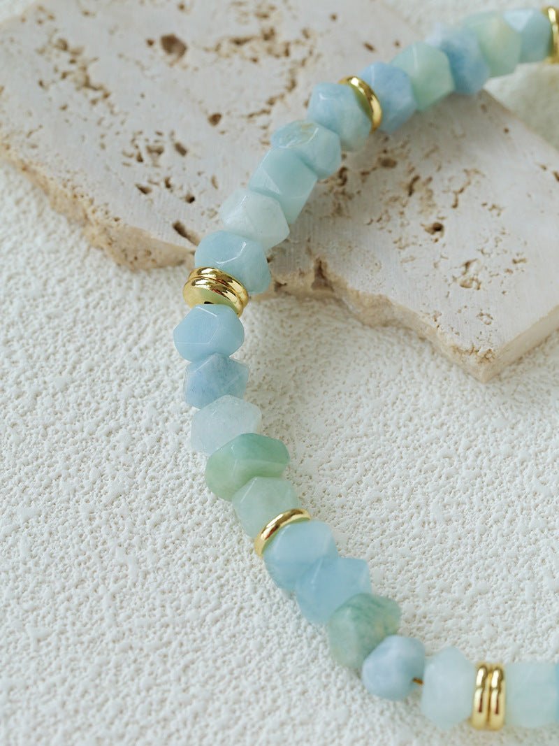 Irregular Raw Aquamarine Beaded Necklace - floysun