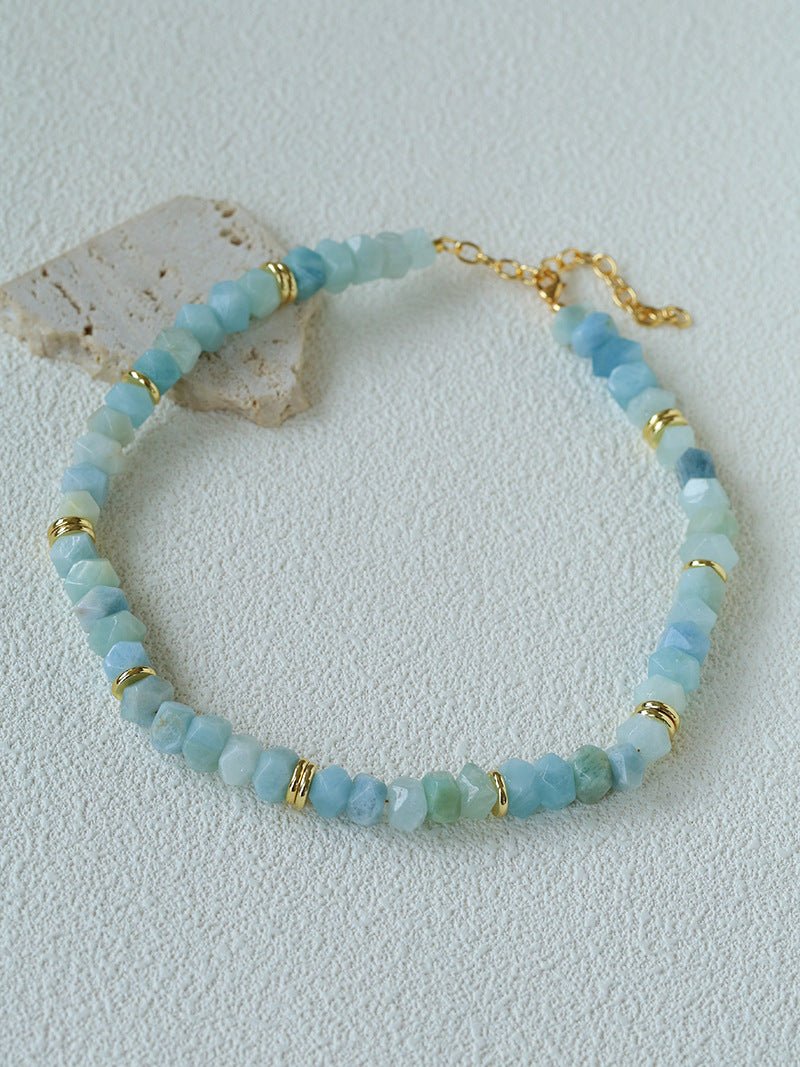Irregular Raw Aquamarine Beaded Necklace - floysun