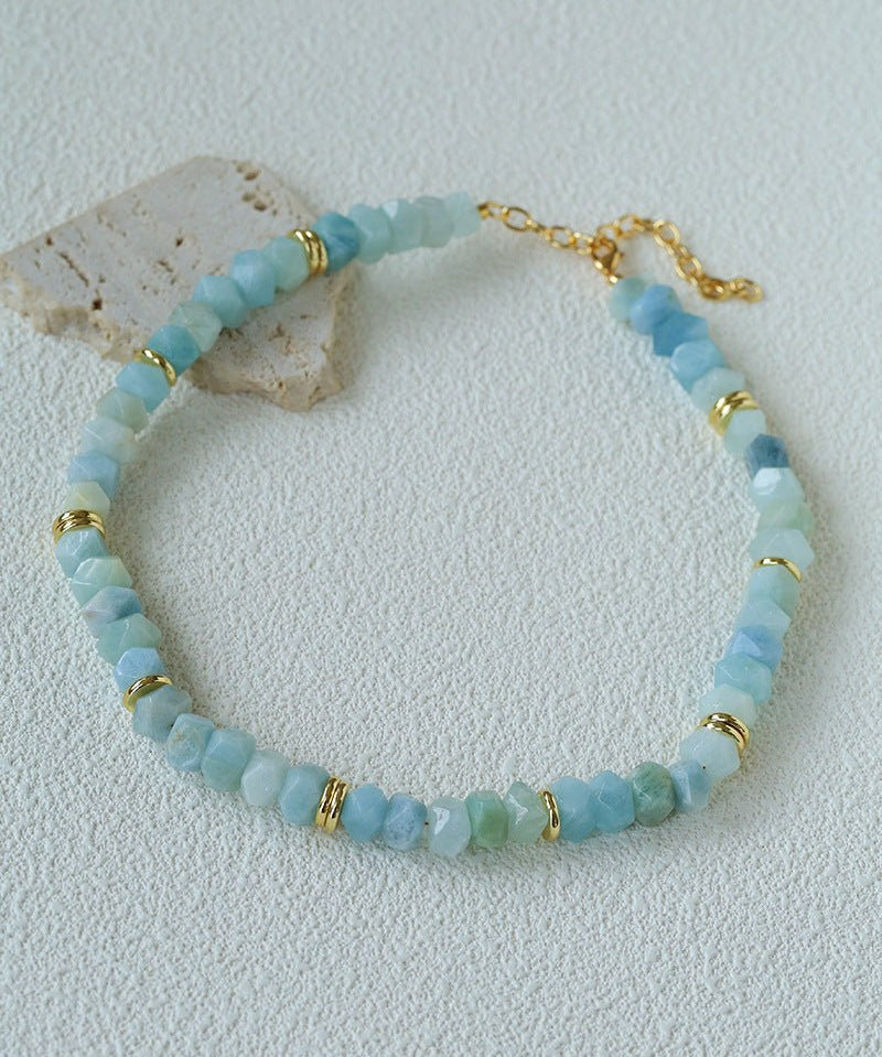 Irregular Raw Aquamarine Beaded Necklace - floysun