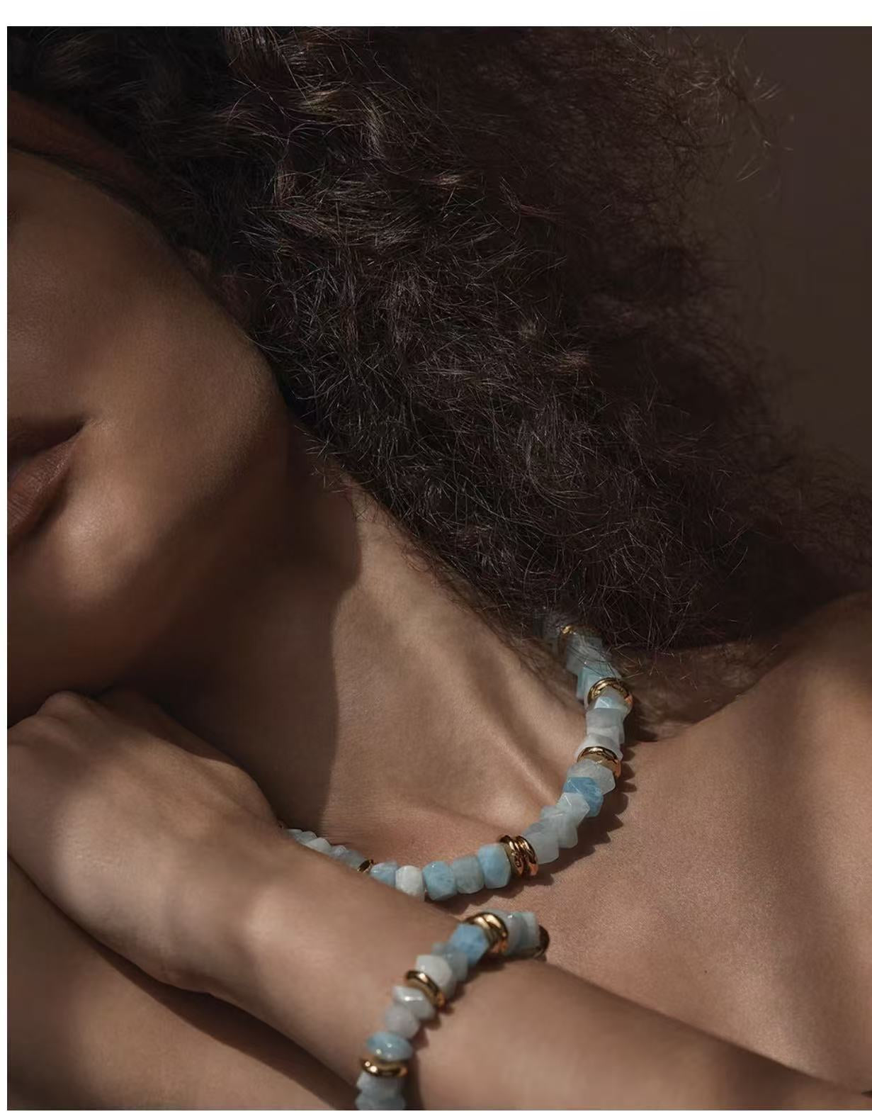 Irregular Raw Aquamarine Beaded Necklace - floysun