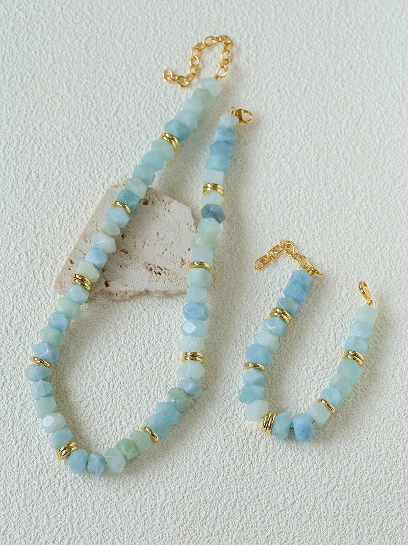 Irregular Raw Aquamarine Beaded Necklace - floysun