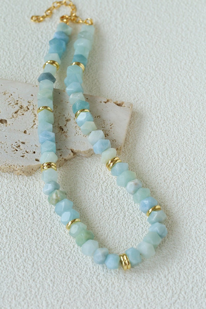 Irregular Raw Aquamarine Beaded Necklace - floysun