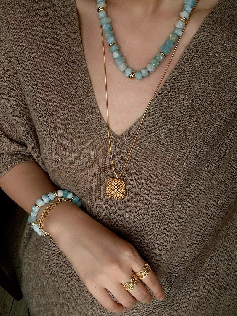 Irregular Raw Aquamarine Stackable Bracelet - floysun