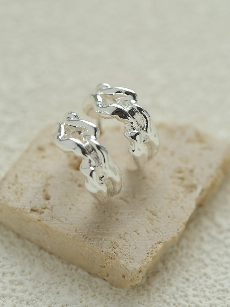 Irregular Textured C-Hoop Cubic Zirconia Earrings - floysun