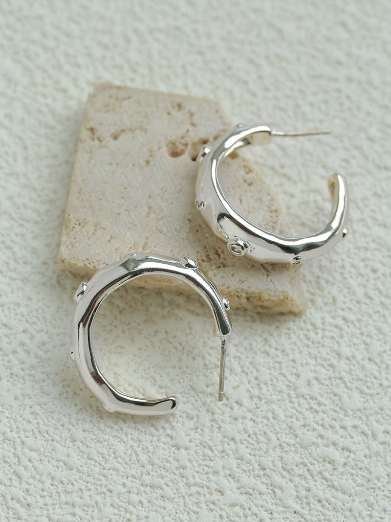Irregular Textured C-Hoop Cubic Zirconia Earrings - floysun