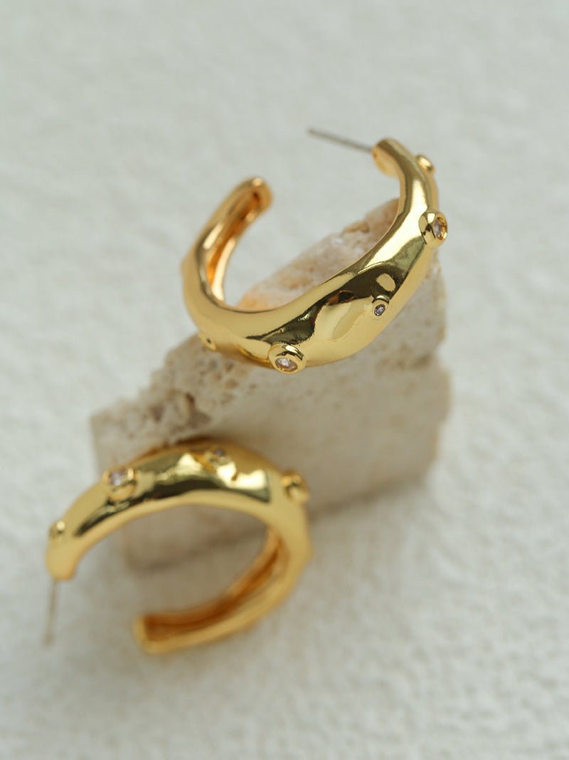 Irregular Textured C-Hoop Cubic Zirconia Earrings - floysun