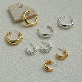 Irregular Textured C-Hoop Cubic Zirconia Earrings - floysun