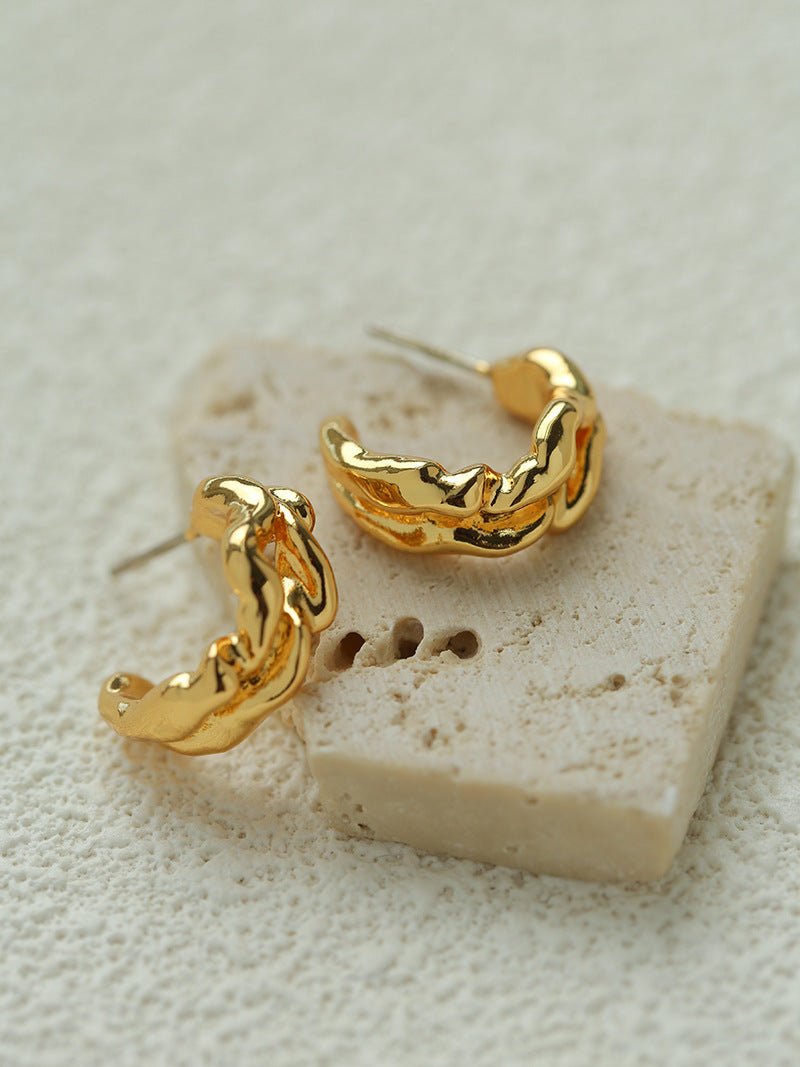 Irregular Textured C-Hoop Cubic Zirconia Earrings - floysun