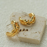 Irregular Textured C-Hoop Cubic Zirconia Earrings - floysun