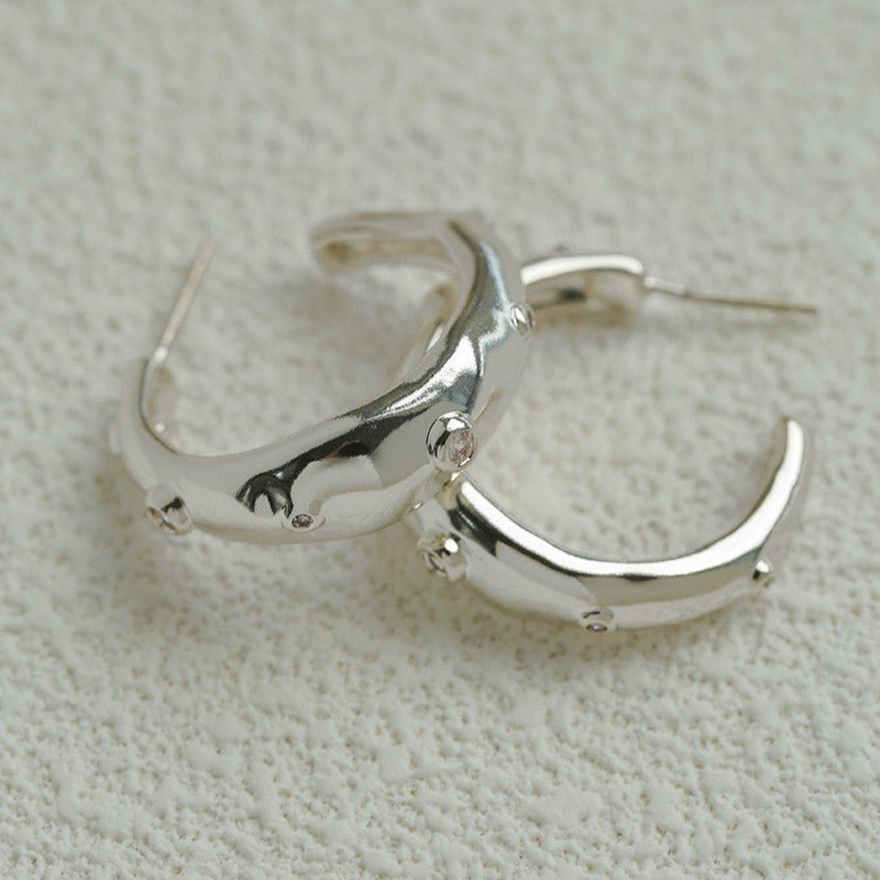 Irregular Textured C-Hoop Cubic Zirconia Earrings - floysun