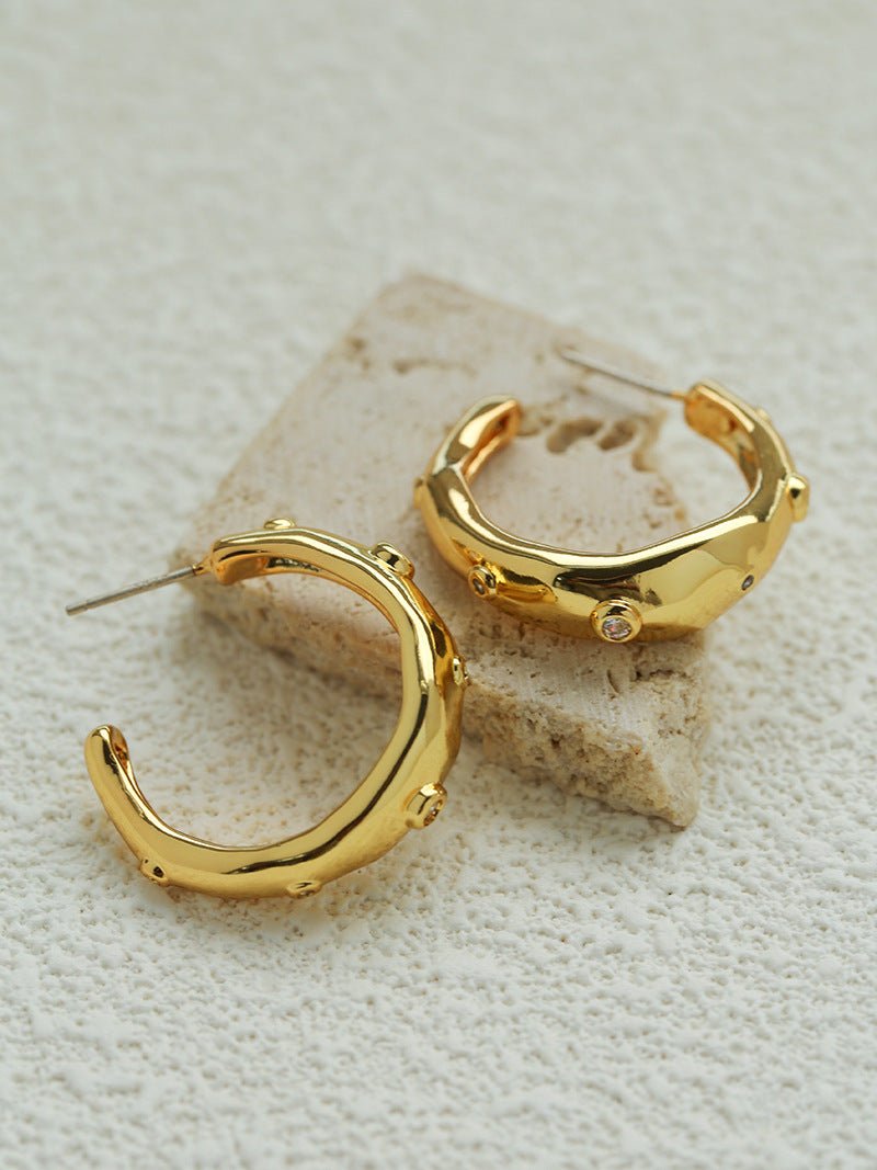 Irregular Textured C-Hoop Cubic Zirconia Earrings - floysun