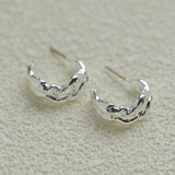 Irregular Textured C-Hoop Cubic Zirconia Earrings - floysun