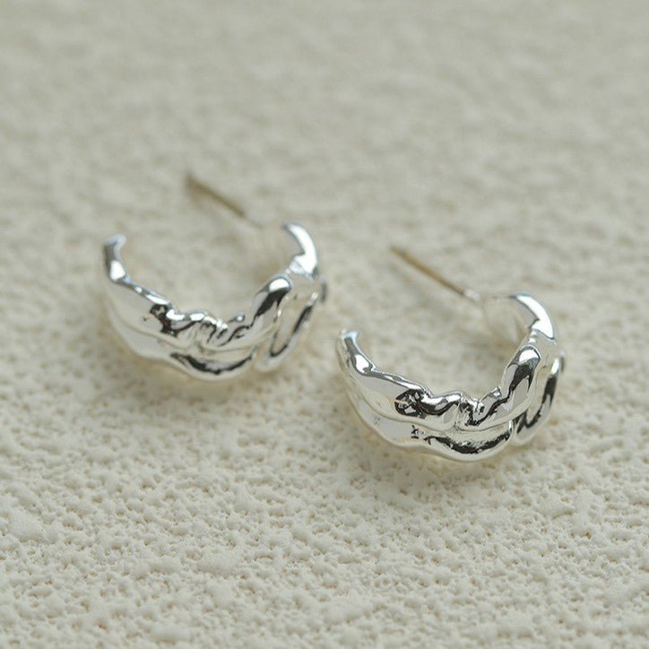 Irregular Textured C-Hoop Cubic Zirconia Earrings - floysun