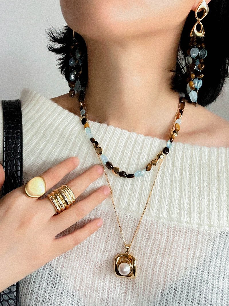 Irregular Tiger’s Eye & Aquamarine Bracelet - floysun