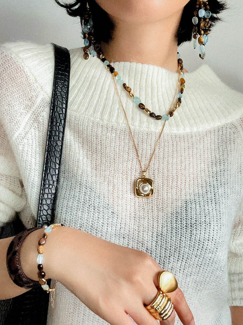 Irregular Tiger’s Eye & Aquamarine Bracelet - floysun