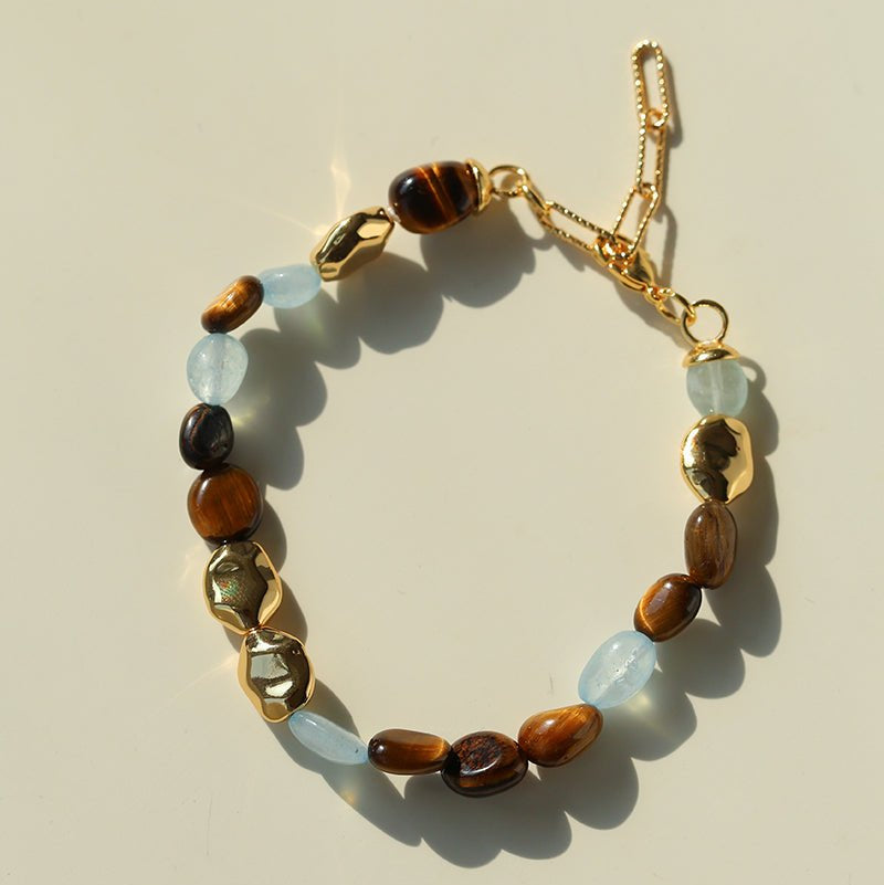 Irregular Tiger’s Eye & Aquamarine Bracelet - floysun