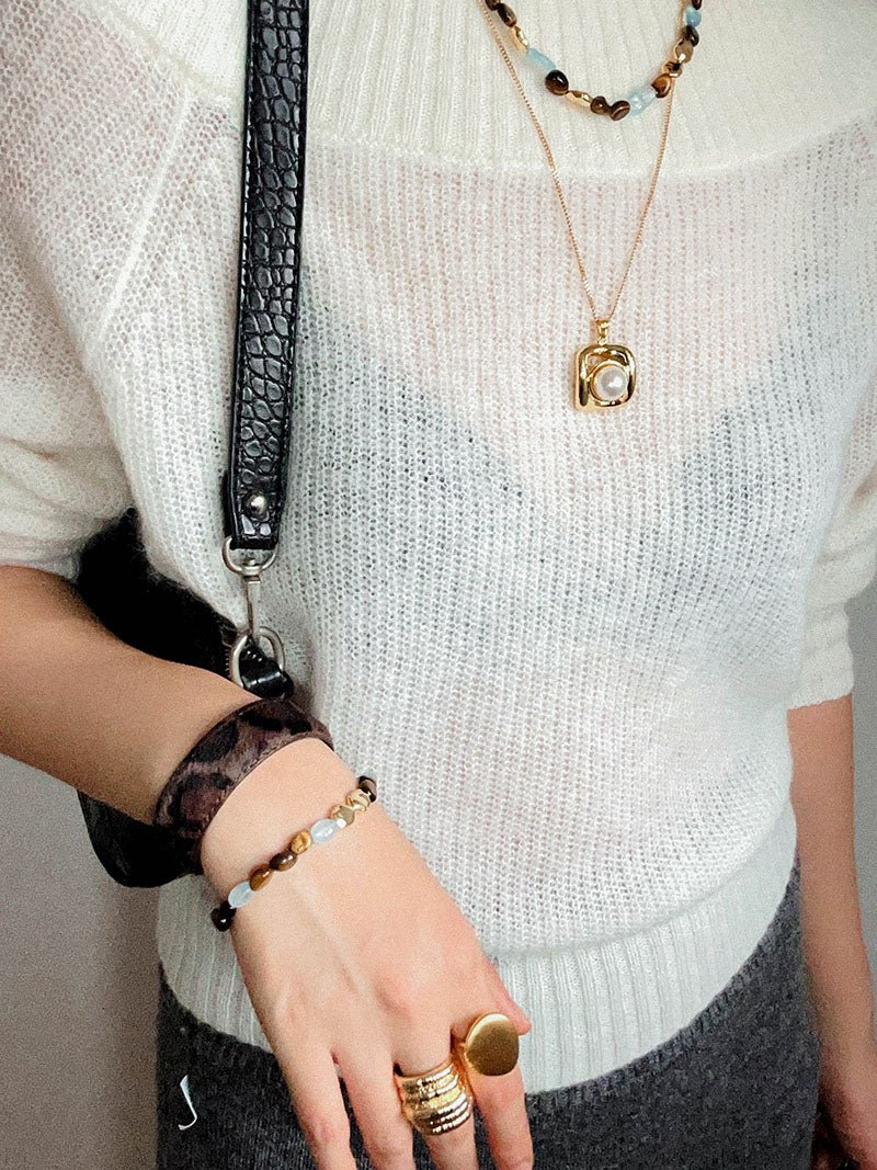 Irregular Tiger’s Eye & Aquamarine Bracelet - floysun