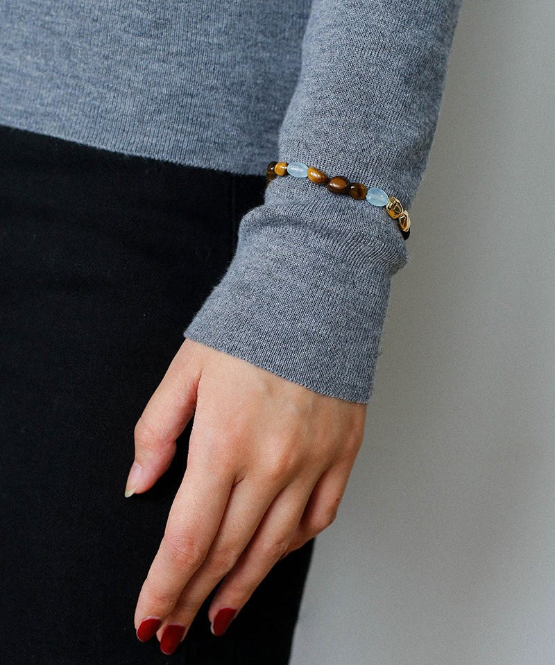 Irregular Tiger’s Eye & Aquamarine Bracelet - floysun