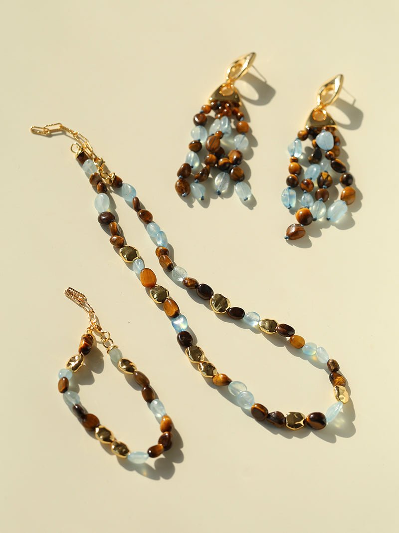 Irregular Tiger’s Eye & Aquamarine Bracelet - floysun